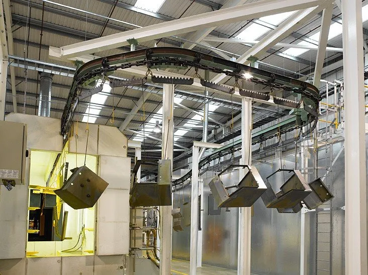 Fully automated conveyor oven for continuous powder coating curing