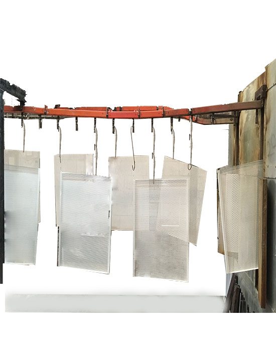 Industrial batch curing oven at Bisco Ultimate powder coating facility